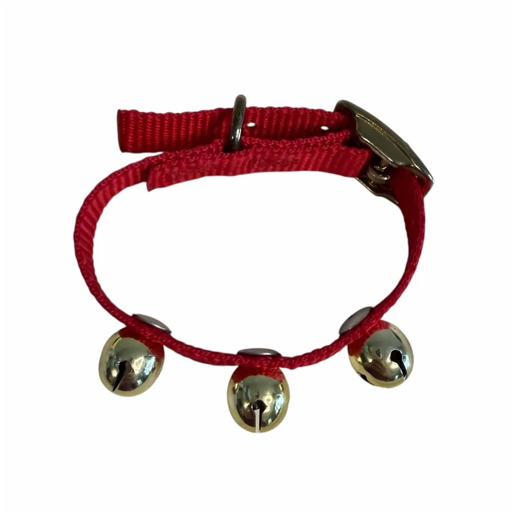 Red Jingle Vinyl Cat Collar with 3 Gold Bells 11” NWOT